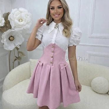 bele gace: Ženska haljina sa korzet krojem i košulja-kragnom - Model: kratka — 3