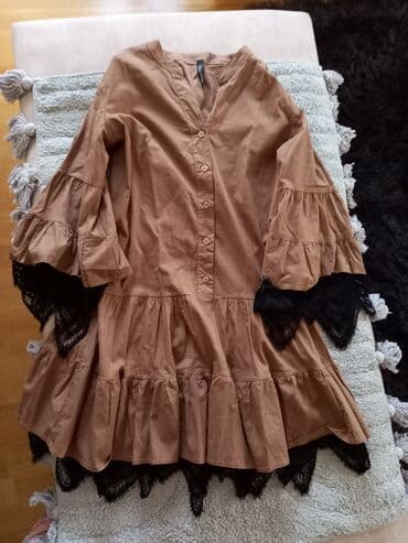 bela boho haljina: One size, color - Brown, Oversize, Long sleeves — 2