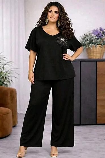 vogeli kompleti zenski: Dvodijelni ženski komplet – plus size - Gornji dio: bluzica sa — 3