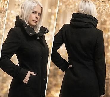 Ženski elegantni kaput – crni - Kroj: strukiran A-kroj koji vizuelno
