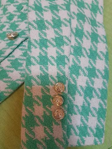 Women's Clothing: Ženski blejzer sa karo/houndstooth šarom u mint zelenoj i beloj — 3