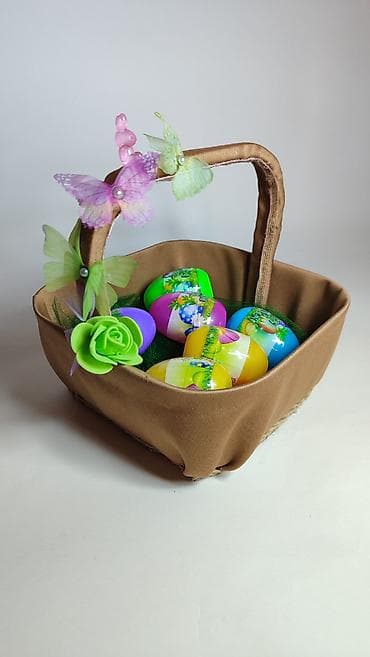 Rasveta: Uskršnja dekorativna korpa sa plastičnim jajima - Smeđa pravougaona — 5