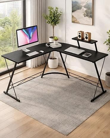 Kids' furniture: Ugaoni radni sto u obliku slova L – crna površina, metalna — 1