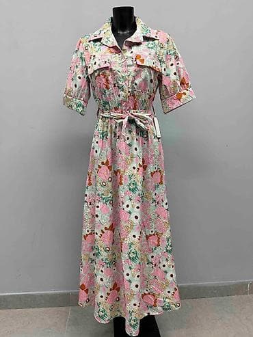 bunda s: Haljina na cvetni print, midi dužina. - Košulja-kroj sa klasičnom — 1