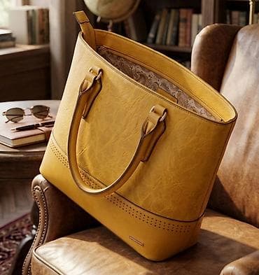 Elegantna ženska tote torba u žutoj boji - Materijal: glatka