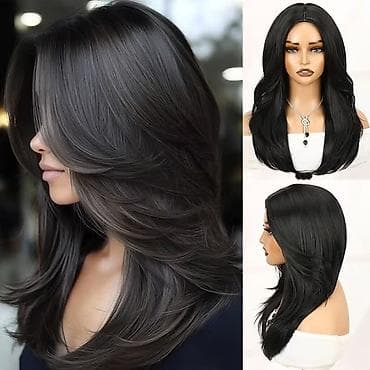 Ženska obuća: Perika – ženska, moderna kratka bob frizura sa šiškama, u prirodno — 5