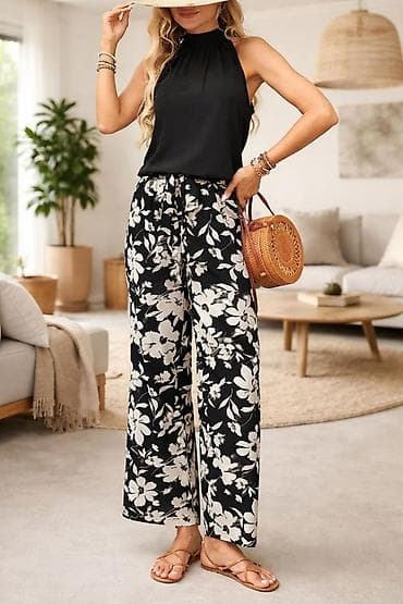 Pantalone: Ženske široke pantalone s floralnim printom Kroj: ravne, široke — 1