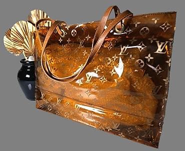 duboke tene: Prozirna braon torba sa monogram printom. Lui Wuiton - Materijal — 2