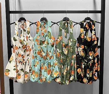 babilon haljine: 🔥Ženska mini haljina sa narandžastim cvetno-voćnim printom
✅1900 din — 5