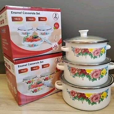 sve za kuhinju: Set emajliranih šerpi – 3 dela - Tip: Enamel Casserole Set - — 3