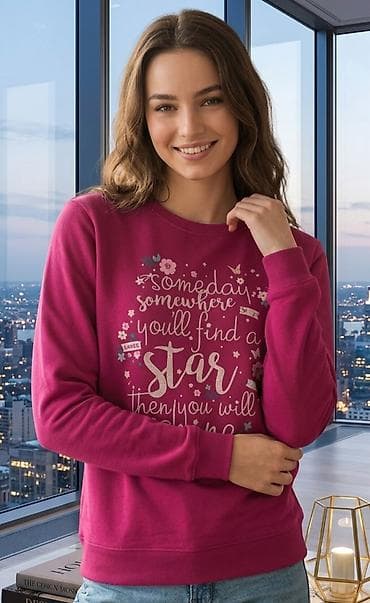 Ženska dukserica sa natpisom – ciklama/ružičasto-ljubičasta - Model