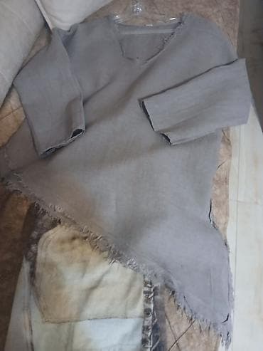 "shein": Asimetrični komplet bluza + duga suk/rus pantalone - Bluza: siva — 1