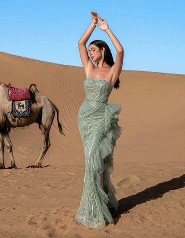 limun haljina: Elegantna večernja haljina – pastelno zelena, bez bretela - Kroj — 4