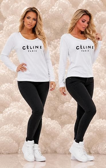 Ženska majica dugih rukava – beli duks/top sa natpisom “CÉLINE PARIS”