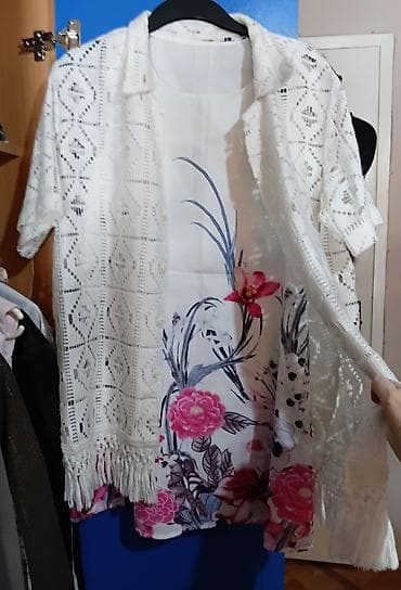 set za negu bebe: Ženska letnja kombinacija – bluza bez rukava + heklani kardigan - — 7