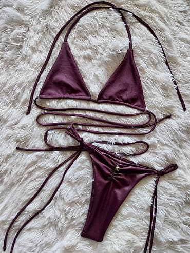 kupaci sa dubokim donjim delom: Dvodijelni bikini set – trouglasti top i gaćice sa vezivanjem sa — 7