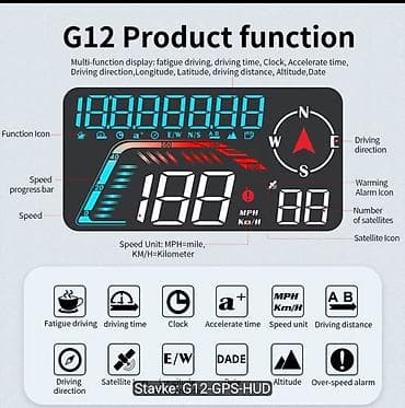 gps za auto pracenje vozila cena: GPS HUD brzinomer za automobil – G12 Univerzalni GPS displej visoke — 3