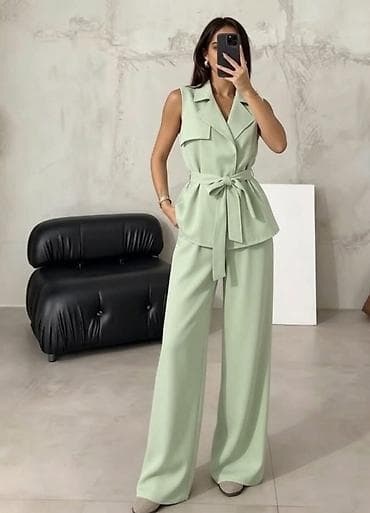 Overalls: Komplet bez rukava elegantan sako prsluk + široke pantalone. Kroj — 4