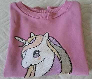 Kids' Clothes: Dečji dukser sa šljokicama – Jednorog, roze - Model: klasičan kroj sa — 2