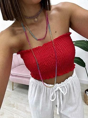 crop top pepco: Crop top bez bretela – nabrani (smocked) bandeau kroj. - Materijal — 4