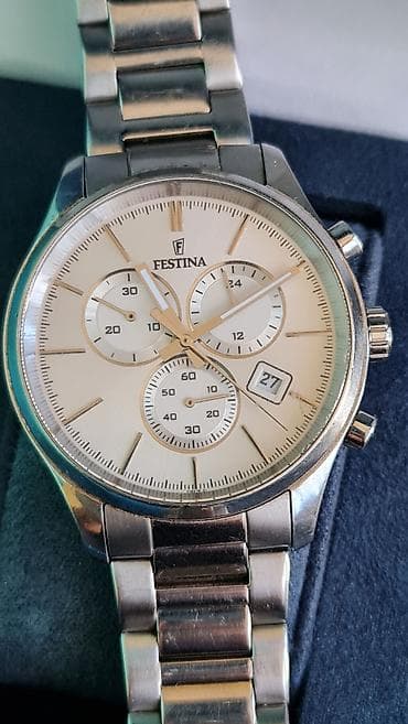 Ručni satovi: Festina muški hronograf sat – čelična narukvica, krem brojčanik - — 7