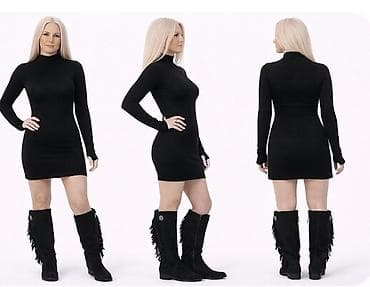 Haljine: Haljina imitacija kožne savrsena uz telo produženi rukavi u vidu — 3