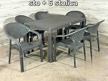 beli retro namestaj: Baštenski/trpezarijski set: sto + 6 stolica - Komplet obuhvata: 1 — 3