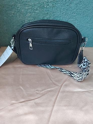 turban za kosu: Crna ženska crossbody torba sa širokim printanim kaišem - Materijal — 2