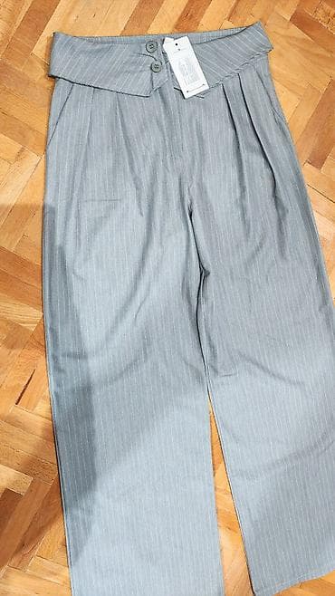 kupi lil solid me: Ženske široke pantalone sa prugama i preklopnim pojasom - Boja — 3