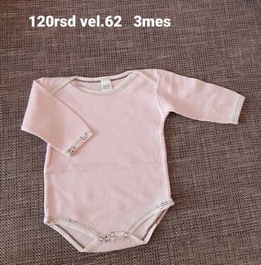 prodaja decije garderobe online: Bebi bodi sa dugim rukavima, svetloroze boje. Veličina: 62 (na etiketi — 1
