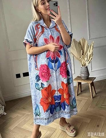 top model torbe: Letnja dugačka kaftan-haljina sa kragnicom i dugmićima – udobna — 6