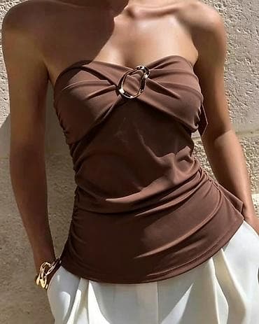 dior beograd: Elegantan ženski top bez bretela sa dekorativnim metalnim prstenom sa — 2