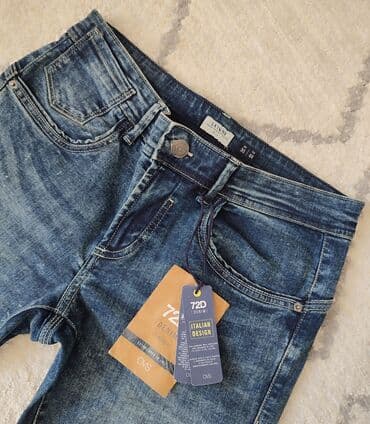 crne karirane pantalone: Potpuno nove farmerke Oviesse Skinny, Indigo blue Poluobim pojasa — 1