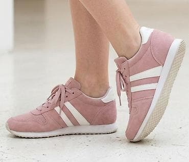 patike zenske: Ženske patike u retro stilu – puder roze boja sa belim detaljima - — 1