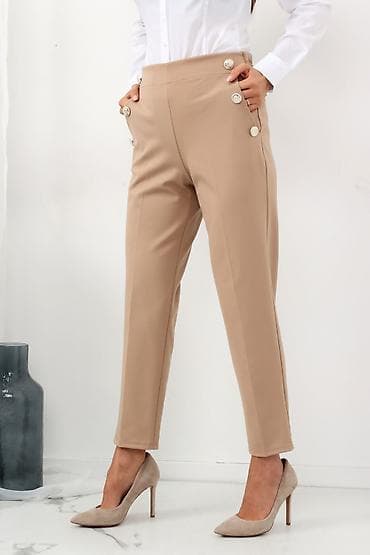 zara sandale ravne: Elegantne ženske pantalone u bež boji – visok struk, ravna nogavica do — 2