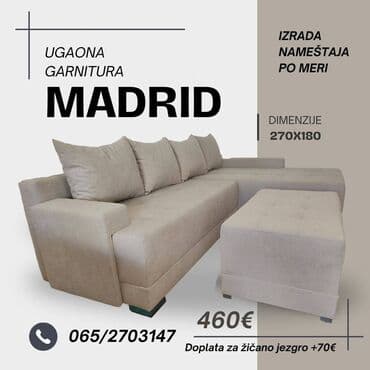 Ugaona garnitura MADRID - Dimenzije: 270 x 180 cm - Izrada nameštaja