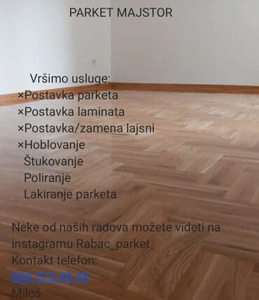 Alati i mašine: Parketarske usluge – hoblovanje, lakiranje, bajcovanje, ugradnja Opis — 6