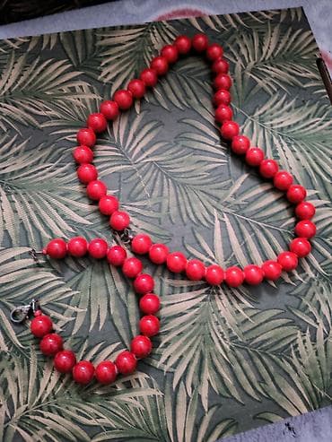 nakit od srebra: Komplet nakita: ogrlica i narukvica od crvenih perli - Klasična — 1