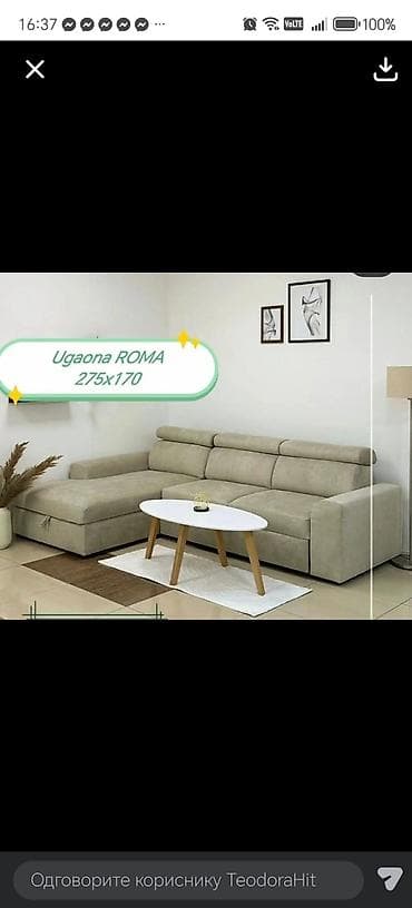 Ugaona garnitura ROMA – 275 x 170 cm - Moderan L‑oblik sa širokom