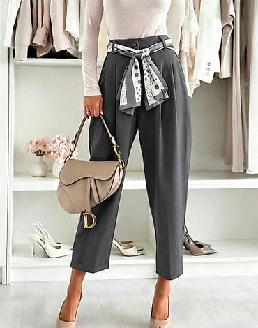 zenske svilene kosulje: Elegantne ženske pantalone sa visokim strukom i šalom-kaišem sml — 5