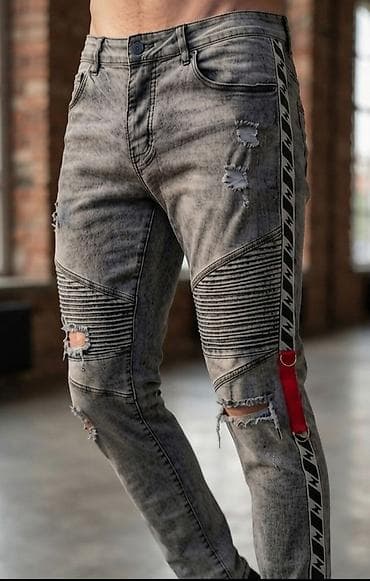 Muške slim-fit farmerke – siva isprana nijansa sa urbanim detaljima -