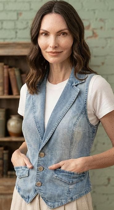 jakne boss: Ženski teksas prsluk bez rukava - Materijal: svetloprani denim — 1