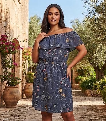 Letnja haljina na ramena (off-shoulder), tamnoplave boje sa