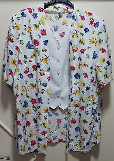 Dvodelni ženski komplet – lagani prsluk i kimono/košulja sa cvetnim