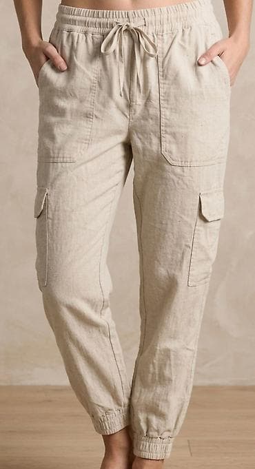 Pantalone: Laganе ženske pantalone od lanenog/ pamučnog platna u bež boji — 1