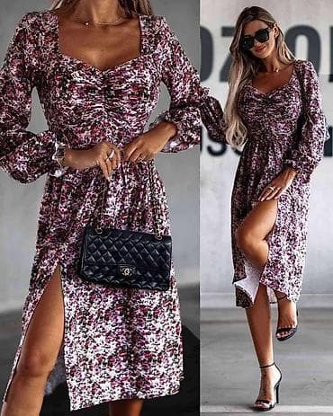 tommy hilfiger čizme: Ženska midi haljina s cvetnim printom - Kroj: midi dužina sa prorezom — 4