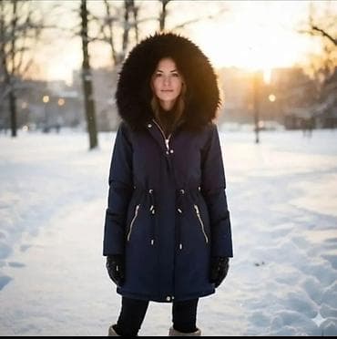 Ženska zimska parka jakna sa krznatom kapuljačom - Dužina do iznad