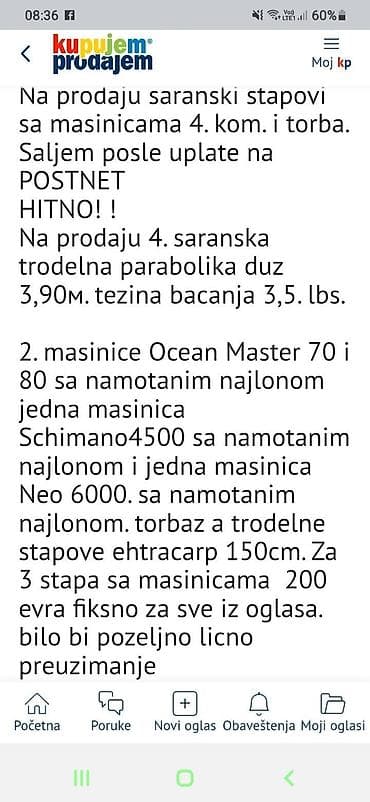 Hunting & Fishing: Šaranski komplet + torba Sadržaj kompleta: - 4 šaranska, trodelna — 3