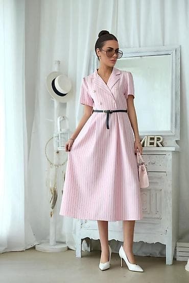 etno odeca: ✅Elegantna midi haljina sa kratkim rukavima i prugama
💫2700 din — 1