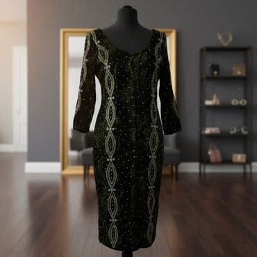 Women's Clothing: Elegantna večernja haljina do kolena u tamnozelenoj nijansi. - — 1